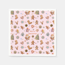 Frohe Weihnachtslustige Niedliche Lebkuchen Pink Serviette