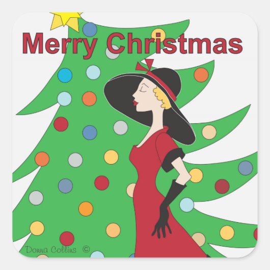 Frohe Weihnachtsmädchen in Red Dress Sticker (Vorderseite)