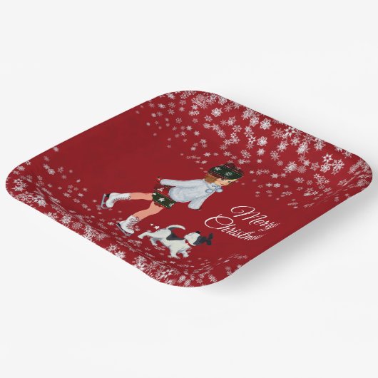 Frohe Weihnachtsmädchen Kinder Winterschneeflocken Pappteller (Gewinkelt)