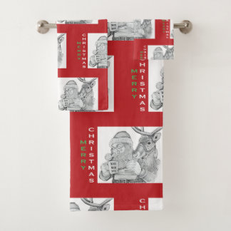 Frohe Weihnachtsmann und Reindeer Badhandtuch Set