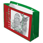 Frohe Weihnachtsmann und Reindeer Große Geschenktüte (Rückseite Schrägansicht)
