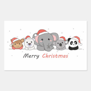 Frohe Weihnachtsmänner Tiere Niedliche Tiere Squ Rechteckiger Aufkleber