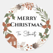 Frohe Weihnachtsmarke im einfachen nordischen Stil Runder Aufkleber (Vorderseite)