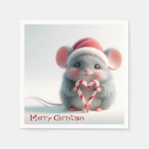 Frohe Weihnachtsmäuse mit Candy Cane Herz Serviette