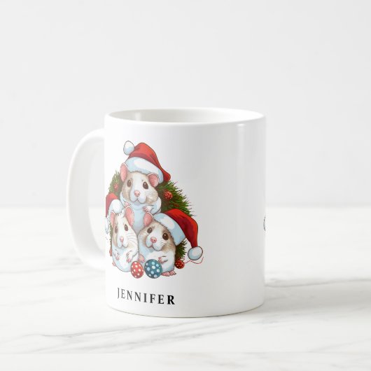 Frohe Weihnachtsmäuse Squad Personalisiert Kaffeetasse (Vorderseite Links)