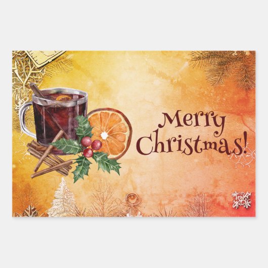 Frohe Weihnachtsmeisterschaft Orange Holly Berry C Geschenkpapier Set (Vorderseite)