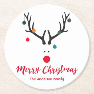 Frohe Weihnachtsminimalisten und niedliche Rentier Runder Pappuntersetzer