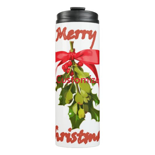 Frohe Weihnachtsmistel Thermosbecher (Vorderseite)