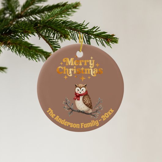Frohe Weihnachtsmocha niedliche Eule Keramik Ornament