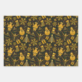 Frohe Weihnachtsmotive Gold Geschenkpapier Set