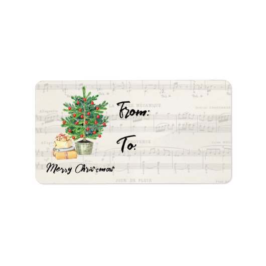 Frohe Weihnachtsmusik Papier Winter Grußsaison Adressaufkleber (Vorne)