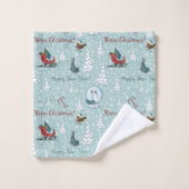 Frohe Weihnachtsmuster Badhandtuch Set (Waschlappen)