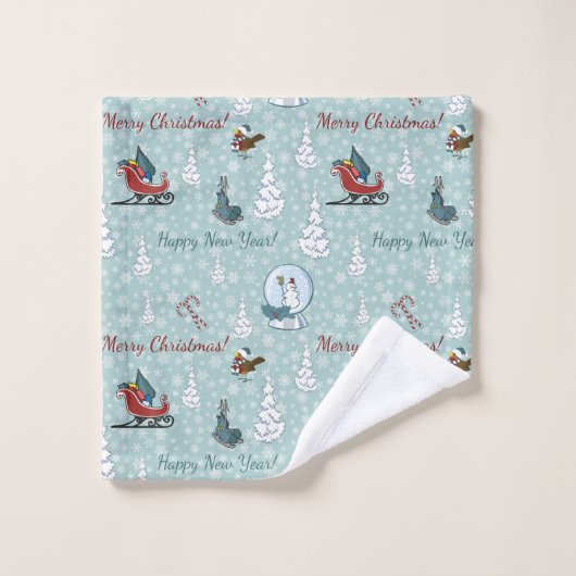 Frohe Weihnachtsmuster Badhandtuch Set (Waschlappen)