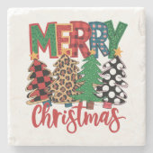 Frohe Weihnachtsmuster Bäume Steinuntersetzer (Vorderseite)