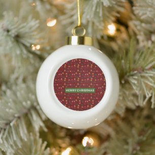 Frohe Weihnachtsmuster Elegant Keramik Kugel-Ornament