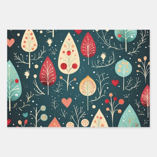 Frohe Weihnachtsmuster Geschenkpapier Set (Vorderseite)