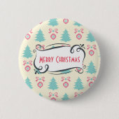Frohe Weihnachtsmuster mit Bäumen Baubles & Bows Button (Vorderseite)