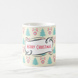 Frohe Weihnachtsmuster mit Bäumen Baubles & Bows Kaffeetasse