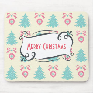 Frohe Weihnachtsmuster mit Bäumen Baubles & Bows Mousepad