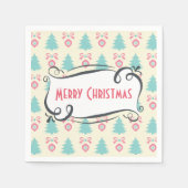 Frohe Weihnachtsmuster mit Bäumen Baubles & Bows Serviette (Vorderseite)