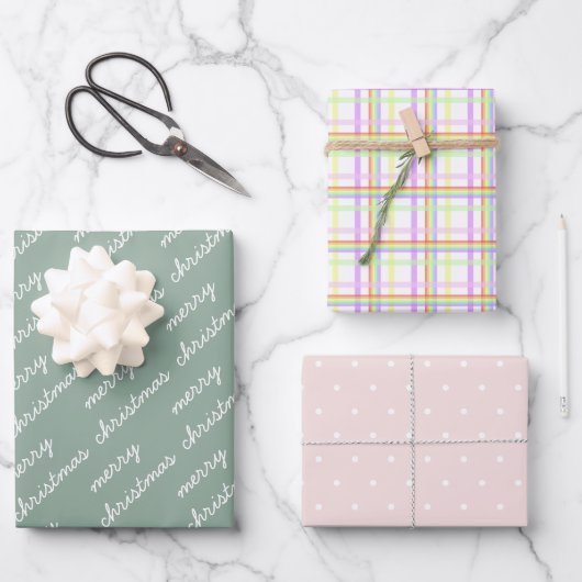 Frohe Weihnachtsmuster Rainbow Blush Pastel Geschenkpapier Set (Vorderseite)