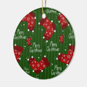 Frohe Weihnachtsmuster rot und grün Keramikornament (Links)