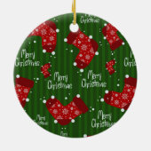 Frohe Weihnachtsmuster rot und grün Keramikornament (Hinten)