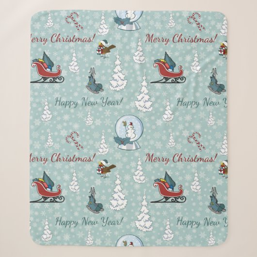Frohe Weihnachtsmuster Sherpadecke (Vorderseite)