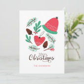 Frohe Weihnachtsmütze und Pinecones Feiertagskarte (Stehend Vorderseite)