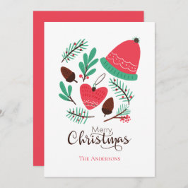 Frohe Weihnachtsmütze und Pinecones Feiertagskarte