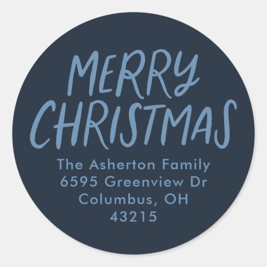 Frohe Weihnachtsnachtsnacht blaue Rücksendeadresse Runder Aufkleber (Vorderseite)