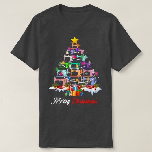 Frohe WeihnachtsNähmaschinen Xmas Tree Lights Q T-Shirt (Design vorne)