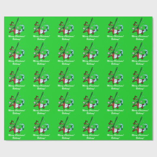 Frohe Weihnachtsname Anpassbare Rock Guitar Geschenkpapier (Flach)