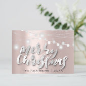 Frohe Weihnachtsname Foto Gray Lights Rose Einladung (Stehend Vorderseite)