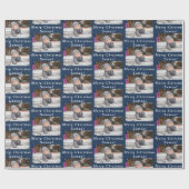 Frohe Weihnachtsname Navy White Foto Collage Geschenkpapier (Flach)