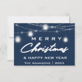 Frohe Weihnachtsnamen Foto Lights Blue Navy Einladung (Vorderseite)
