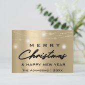 Frohe Weihnachtsnamen Foto Tree Gray Lights Gold Einladung (Stehend Vorderseite)