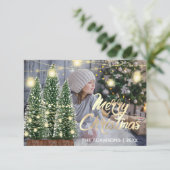 Frohe Weihnachtsnamen Foto Tree Rose Lights Einladung (Stehend Vorderseite)