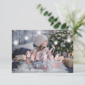 Frohe Weihnachtsnamen Foto Tree Rose Lights Einladung (Stehend Vorderseite)