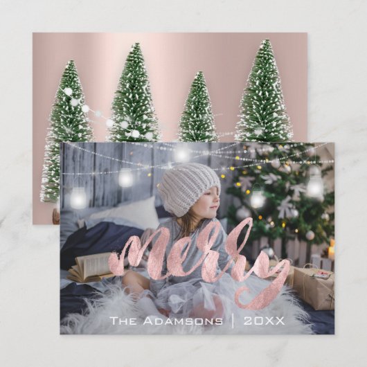 Frohe Weihnachtsnamen Foto Tree Rose Lights Einladung (Vorne/Hinten)