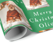 Frohe Weihnachtsnamen Grün Weißes Foto Collage Geschenkpapier (Rolleneckpunkt)