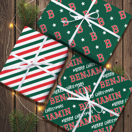 Frohe Weihnachtsnamen Monogram Green Red Teen Geschenkpapier Set