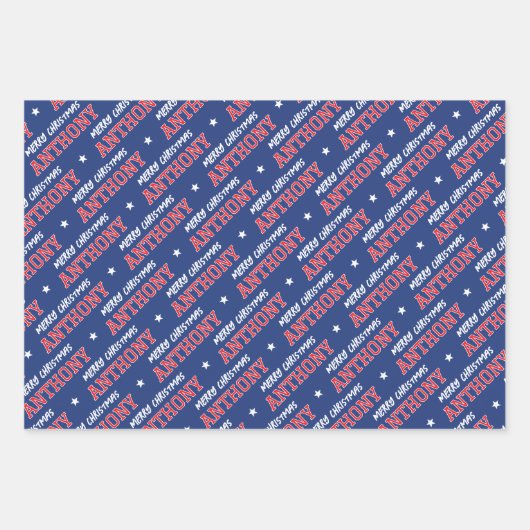 Frohe Weihnachtsnamen Monogram Navy Red Teen Boy Geschenkpapier Set (Vorderseite)