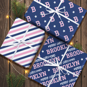 Frohe Weihnachtsnamen Monogram Pink Navy Teen Girl Geschenkpapier Set