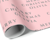 Frohe Weihnachtsnamen Pink Gray Simple Modern Geschenkpapier (Rolleneckpunkt)