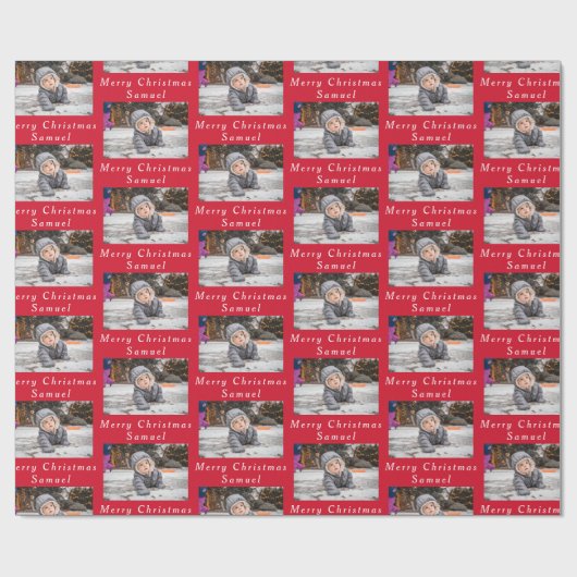 Frohe Weihnachtsnamen Red White Foto Collage Geschenkpapier (Flach)
