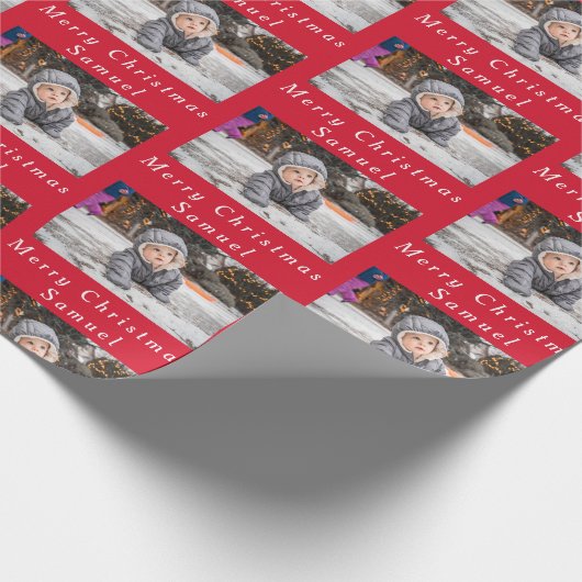 Frohe Weihnachtsnamen Red White Foto Collage Geschenkpapier (Ecke)