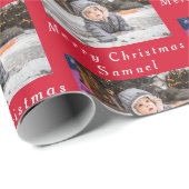 Frohe Weihnachtsnamen Red White Foto Collage Geschenkpapier (Rolleneckpunkt)