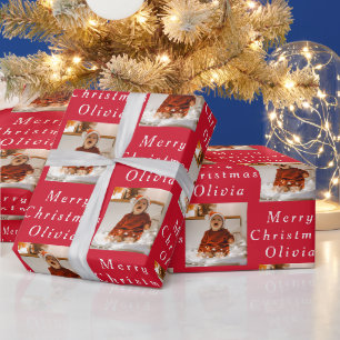Frohe Weihnachtsnamen Red White Foto Collage Geschenkpapier