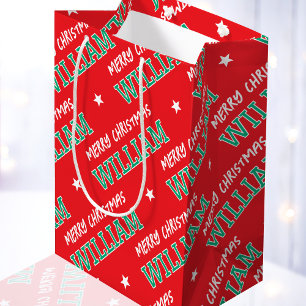 Frohe Weihnachtsnamen Typografie Red Green Mittlere Geschenktüte
